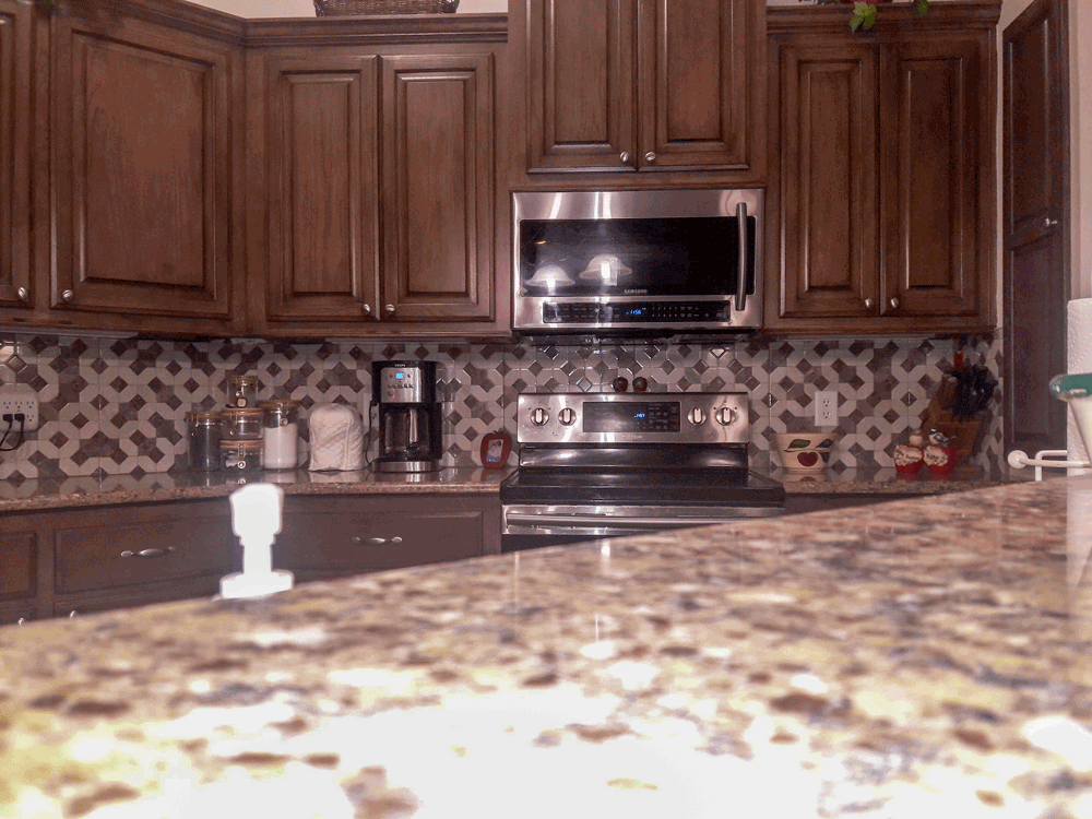 Quartz countertops after upgrade from laminate